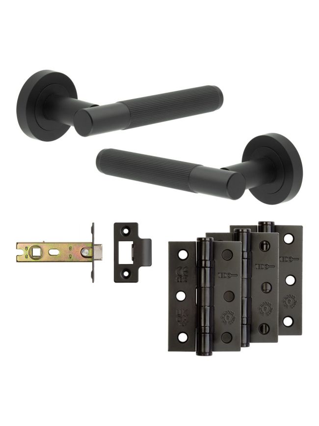 Complete Venice Door Handle Pack - Internal Doors - Matt Black - 76mm / 3-inch Hinges - JE-F4B-MB