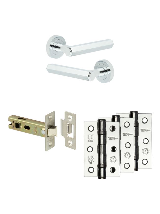 Complete Hex Door Handle Pack - Internal Doors - Polished Chrome - 76mm / 3-inch Hinges - JE-C3B-PC