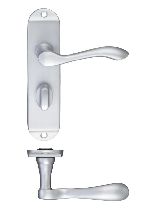 Zoo Hardware Project Arundel lever on bathroom backplate - 175mm x 42mm - Satin Chrome