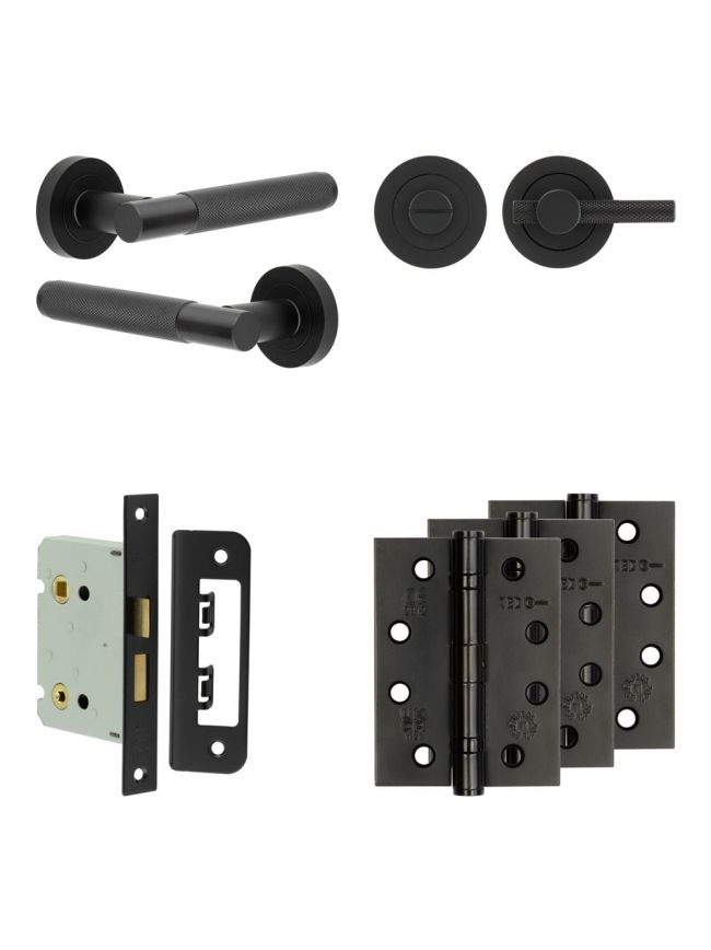 Complete Bari Door Handle Pack - Bathroom - Black - By Frelan Hardware - JE-D6A1-MB