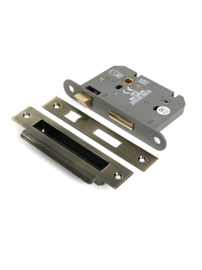 Aged Brass 3" Heavy Duty Bathroom Mortice Lock