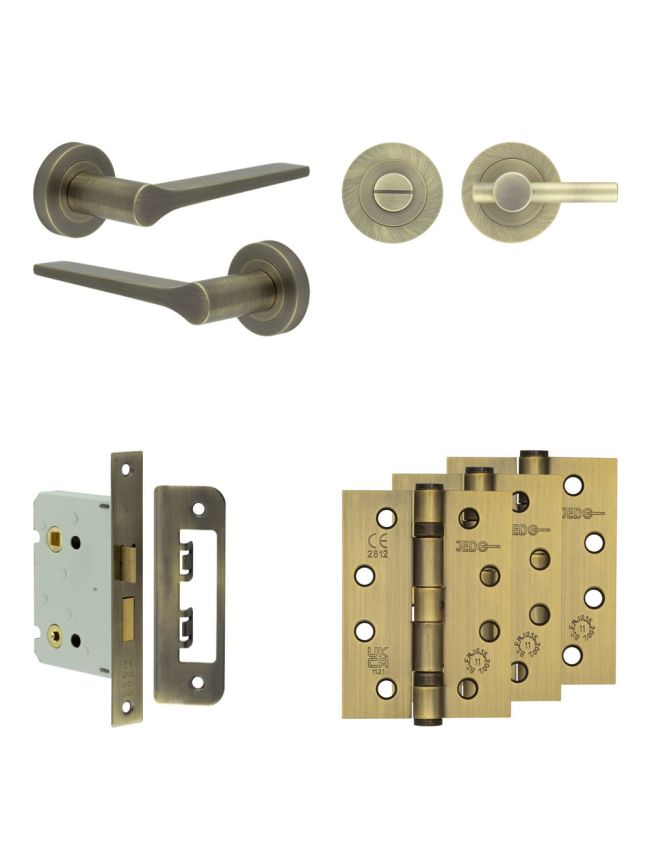 Complete Gio Door Handle Pack - Bathroom - Antique Brass - By Frelan Hardware - JE-E6A2-AB