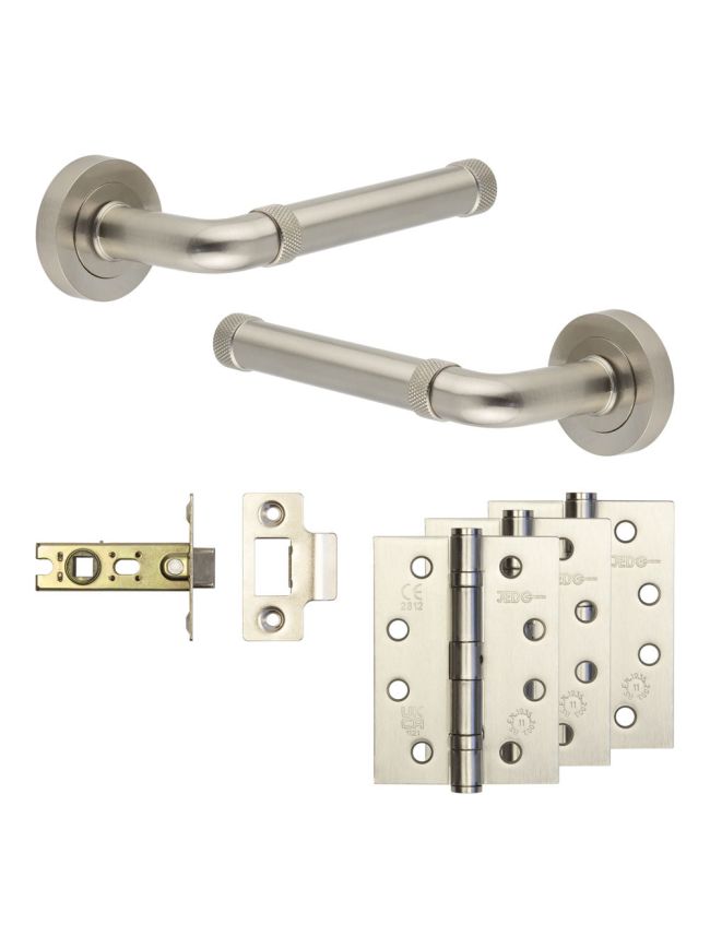 Complete Midtown Door Handle Pack - Internal Doors - Satin Nickel - 64mm / 4-inch Hinges - JE-G1A-SN