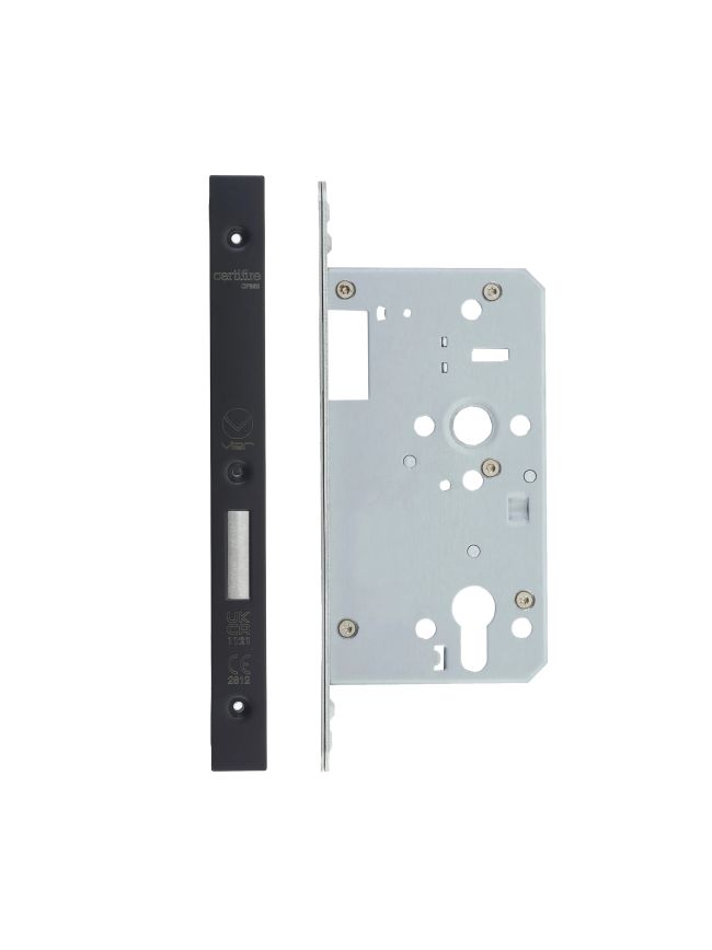 Zoo Hardware Din Euro Deadlock- Backset 60mm - 2 Pc Forend - Square - PVDBLK - Single Throw - Black