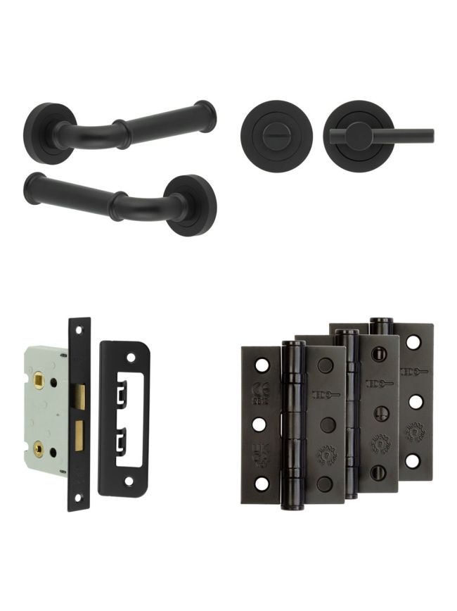 Complete Classic Door Handle Pack - Bathroom - Black - By Frelan Hardware - JE-A5B2-MB