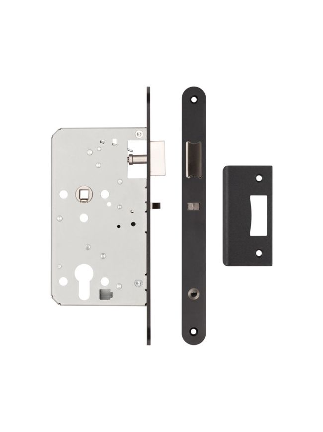 72mm Black Din Euro Nightlatch Radiused 60mm Backset - By Frelan Hardware - JL-DNL60RMB