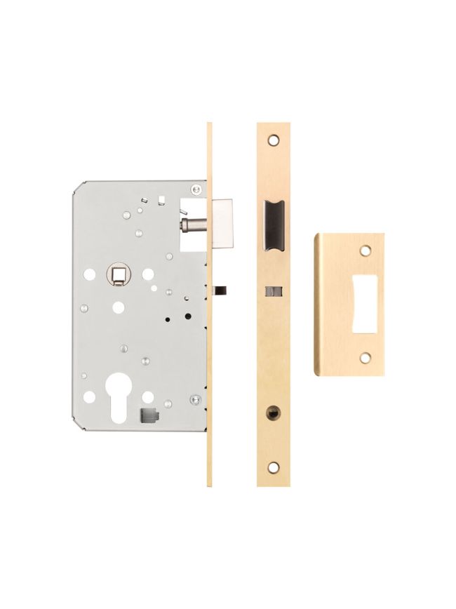 72mm Satin Brass Din Euro Nightlatch 60mm Backset - By Frelan Hardware - JL-DNL60SB