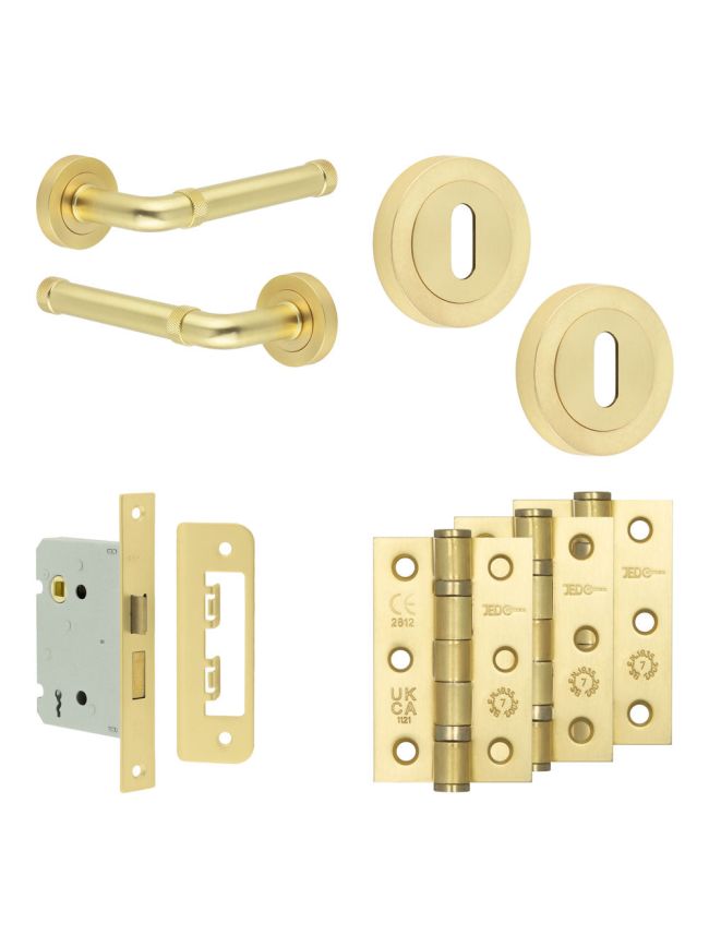 Complete Midtown Door Handle Pack - Sashlock - Satin Brass - 76mm / 3-inch Hinges - JE-G8B8-SB