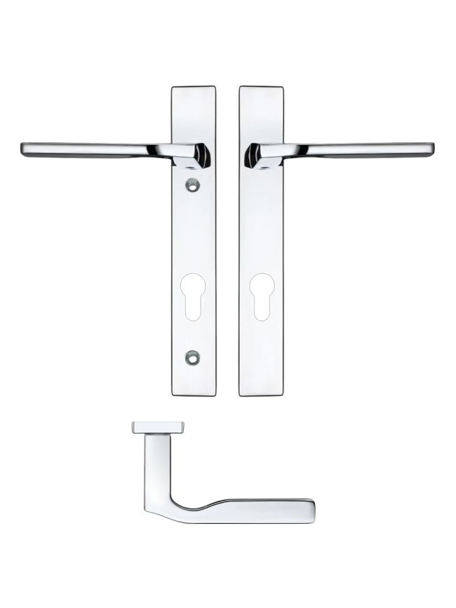 Zoo Hardware Vela Lever Euro Lock (92mm c/c) On Narrow Backplate - 220x32mm - Polished Chrome