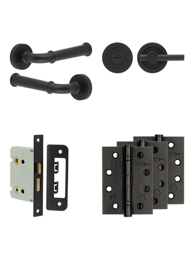 Complete Classic Door Handle Pack - Bathroom - Black - By Frelan Hardware - JE-A6A2-MB