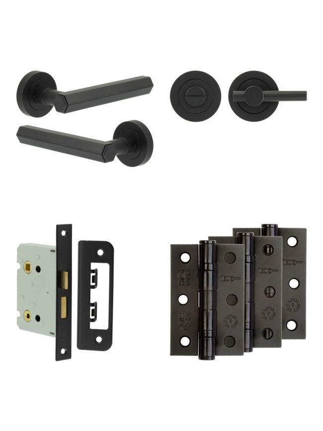 Complete Hex Door Handle Pack - Bathroom - Black - By Frelan Hardware - JE-C6B2-MB