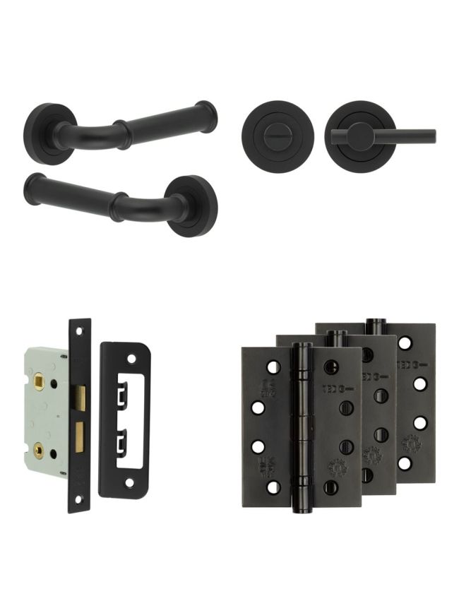 Complete Classic Door Handle Pack - Bathroom - Black - By Frelan Hardware - JE-A5A2-MB
