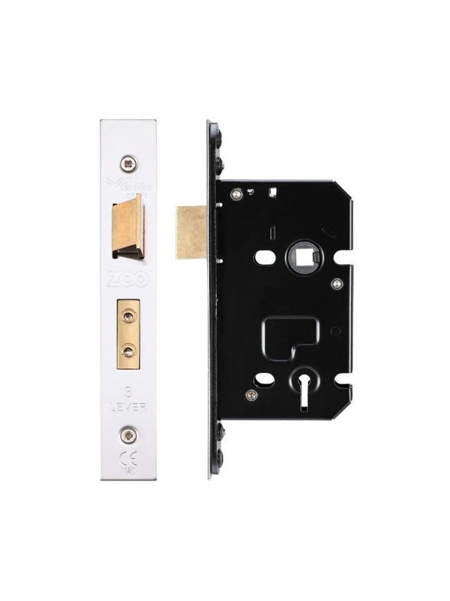 Zoo Hardware 3 Lever Sash Lock - 64mm C/W PVD Forend and Strike - Satin Stainless