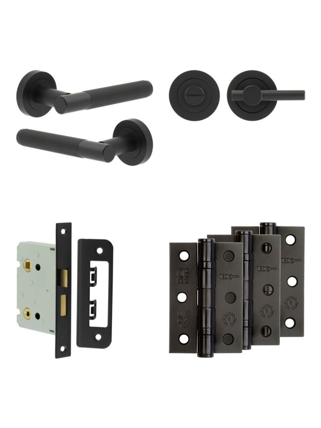 Complete Venice Door Handle Pack - Bathroom - Black - By Frelan Hardware - JE-F6B2-MB