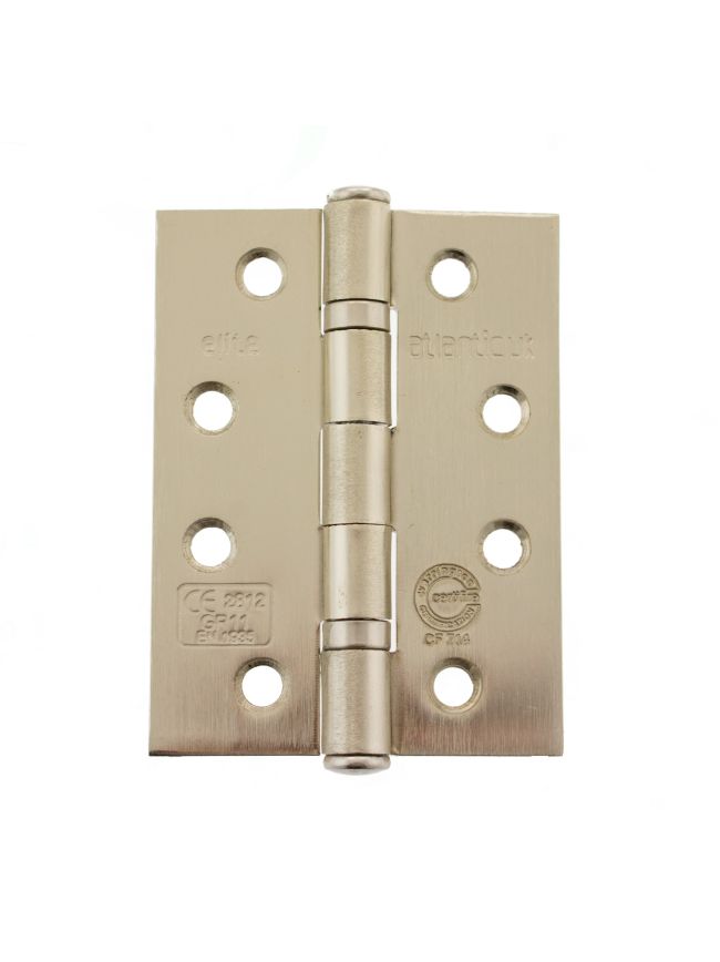 Atlantic Ball Bearing Hinges Grade 11 Fire Rated 4" x 3" x 2.5mm - Satin Nickel (Pair)