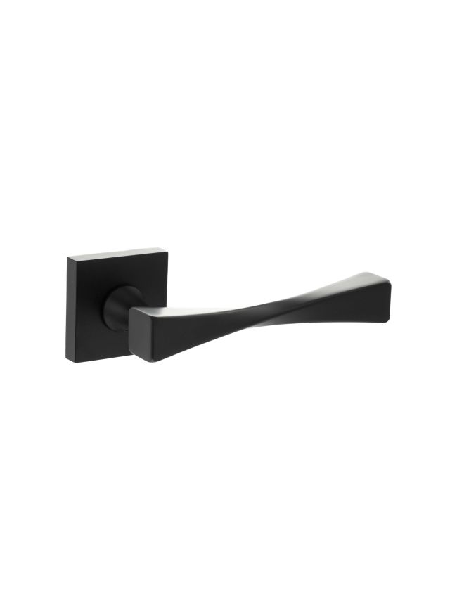 Senza Pari Guido Lever Door Handle on Flush Square Rose - Matt Black (Pair)