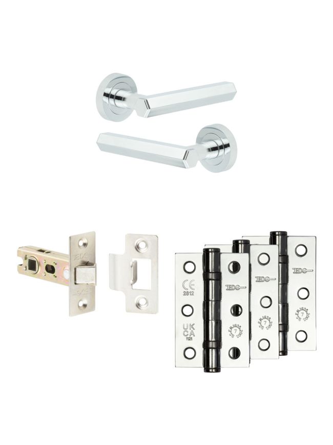 Complete Hex Door Handle Pack - Internal Doors - Polished Chrome - 64mm / 3-inch Hinges - JE-C1B-PC