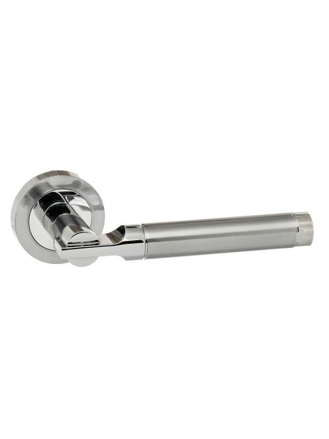 STATUS Dakota Lever Door Handle on Round Rose - Satin Chrome/Polished Chrome (Pair)