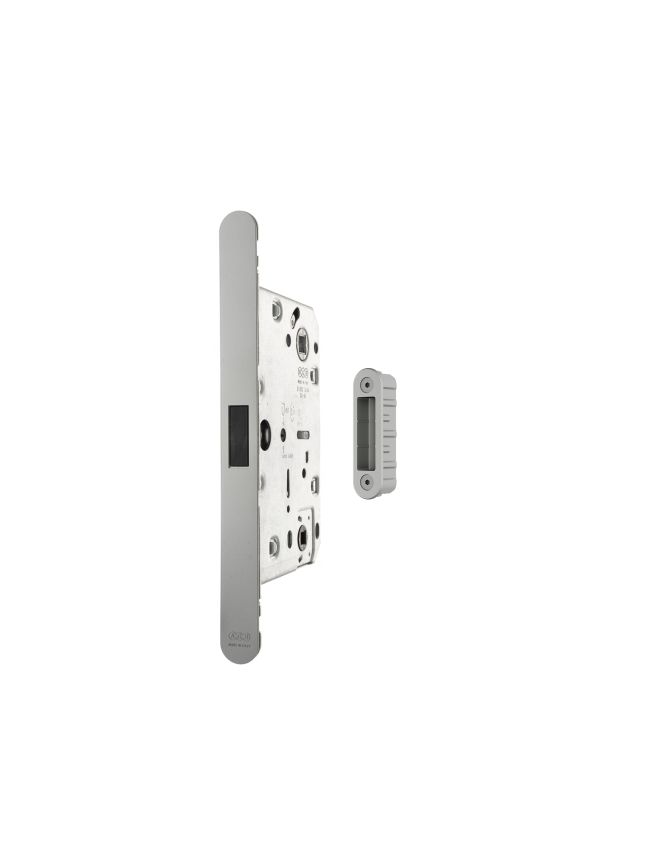 AGB Revolution XT Magnetic Bathroom Lock 60mm backset with strike plates for ALU doors - Satin Chrome