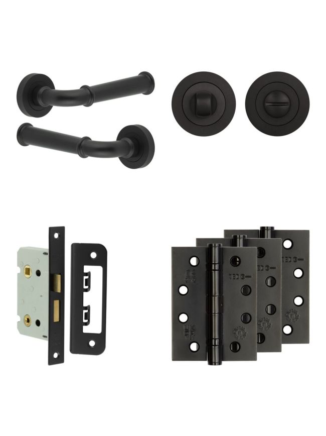 Complete Classic Door Handle Pack - Bathroom - Black - By Frelan Hardware - JE-A5A3-MB