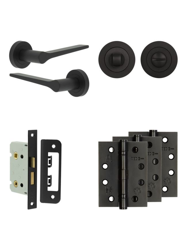 Complete Gio Door Handle Pack - Bathroom - Black - By Frelan Hardware - JE-E5A3-MB