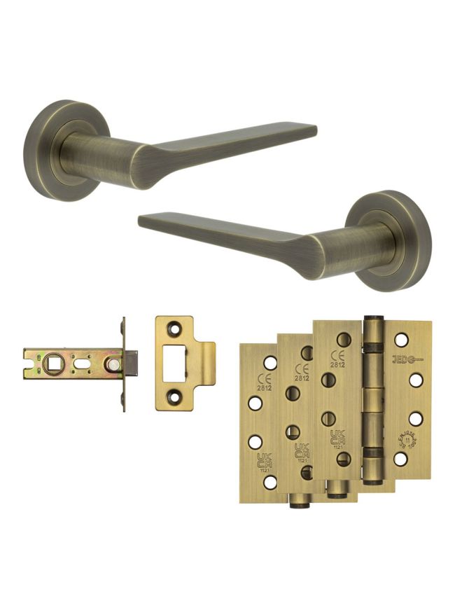 Complete Gio Door Handle Pack - Internal Doors - Antique Brass - By Frelan Hardware - JE-E1A-AB