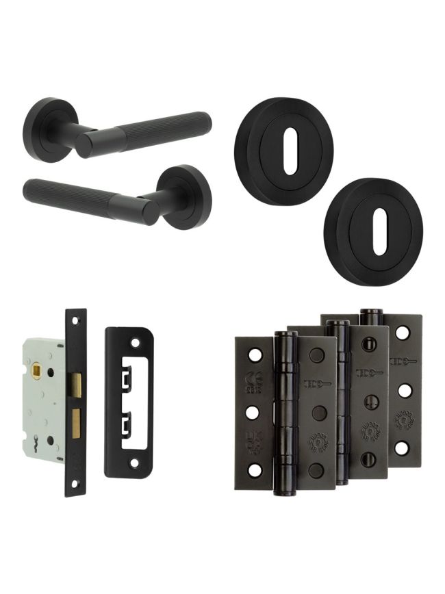 Complete Venice Door Handle Pack - Sashlock - Matt Black - 65mm / 3-inch Hinges - JE-F7B8-MB