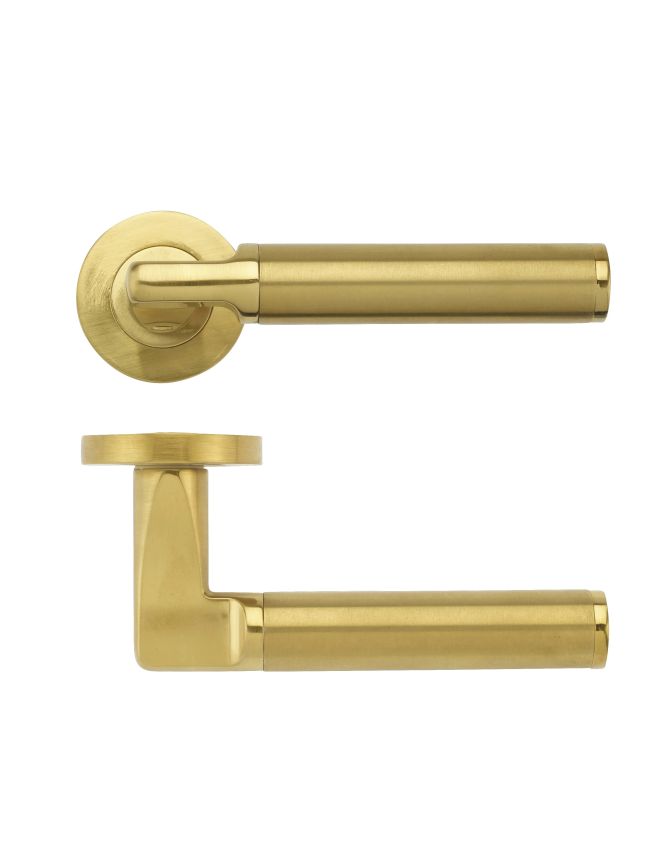 Zoo Hardware Milan lever on round rose - Favo Satin Brass