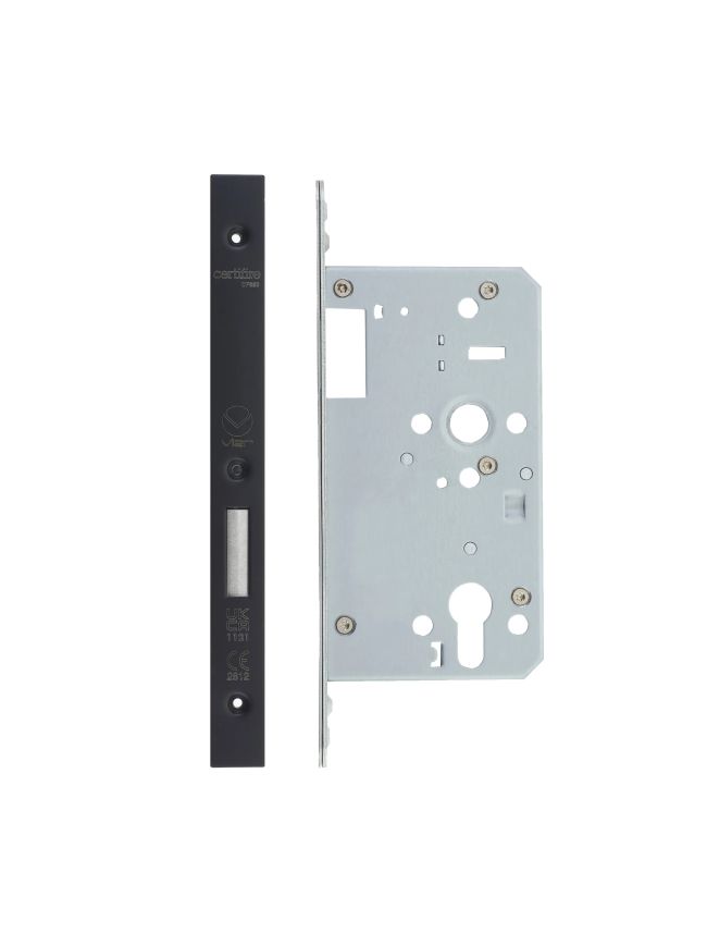 Zoo Hardware Din Euro Deadlock- Backset 60mm - 2 Pc Forend - Square - PCB - Single Throw - Black