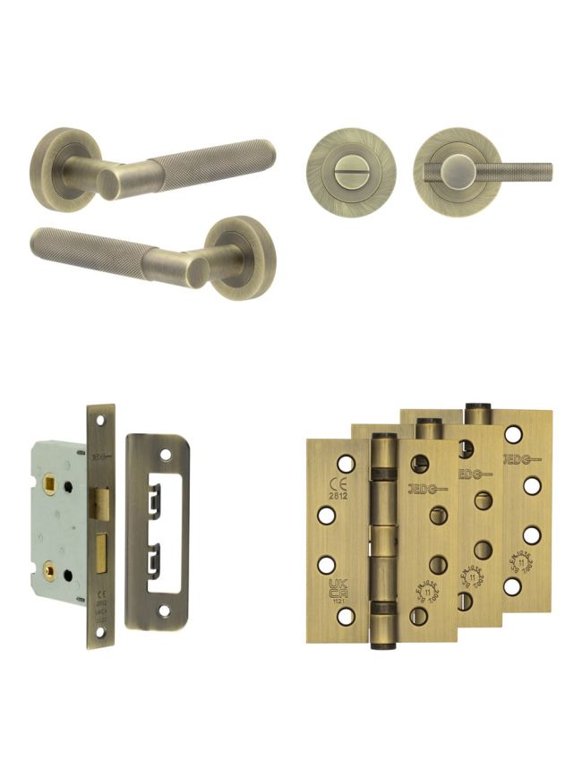 Complete Bari Door Handle Pack - Bathroom - Antique Brass - By Frelan Hardware - JE-D5A1-AB