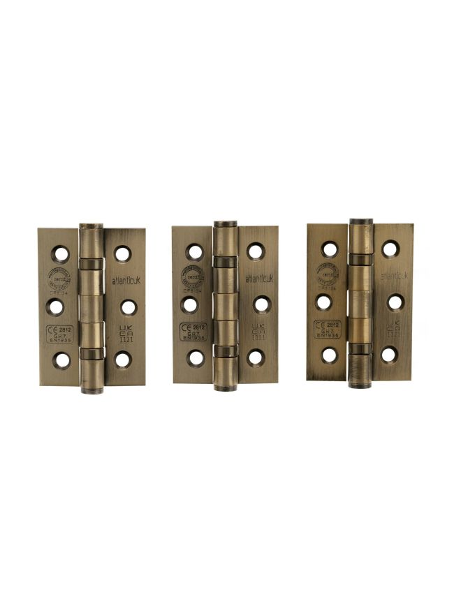 Atlantic CE Fire Rated Grade 7 Ball Bearing Hinges 3" x 2" x 2mm set of 3 - Antique Brass