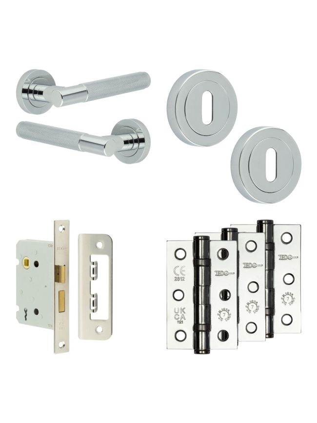 Complete Bari Door Handle Pack - Sashlock - Polished Chrome - 76mm / 3-inch Hinges - JE-D8B8-PC
