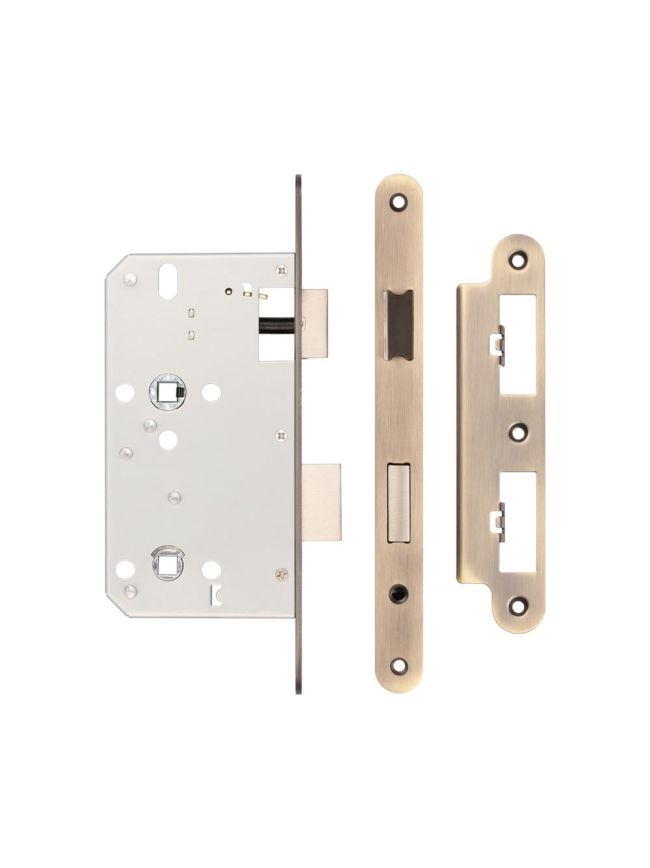 Jedo 78mm Din Bathroom Locks 60mm Backset Radiused Antique Brass - By Frelan Hardware - JL-DB60RAB