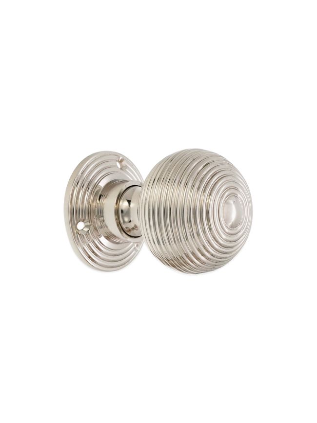 Ribbed Rim/Mortice Door Knob Polished Nickel
