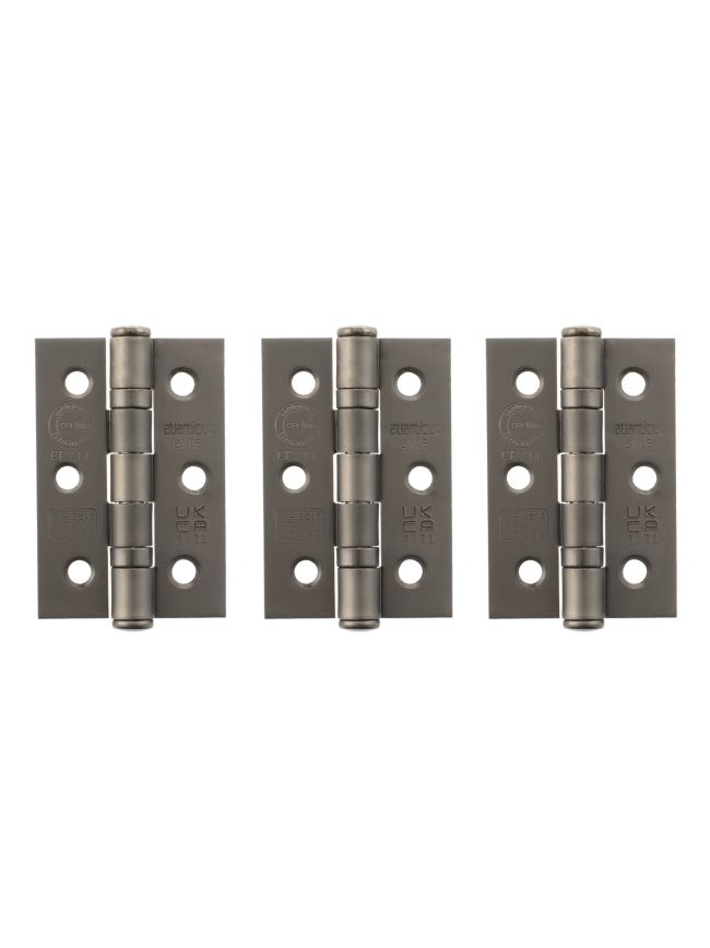 Atlantic CE Fire Rated Grade 7 Ball Bearing Hinges 3" x 2" x 2mm set of 3 - Matt Gun Metal