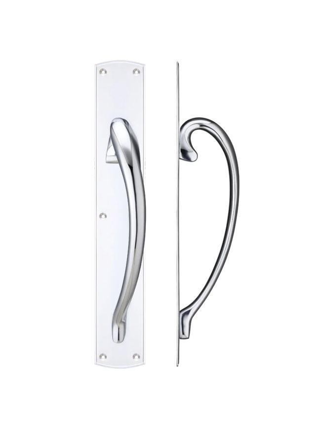 Zoo Hardware Cast brass pull handle with backplate - 457mm - right hand - Chrome