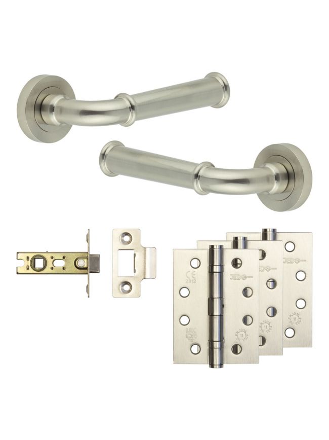 Complete Classic Door Handle Pack - Internal Doors - Satin Nickel - 64mm / 4-inch Hinges - JE-A1A-SN