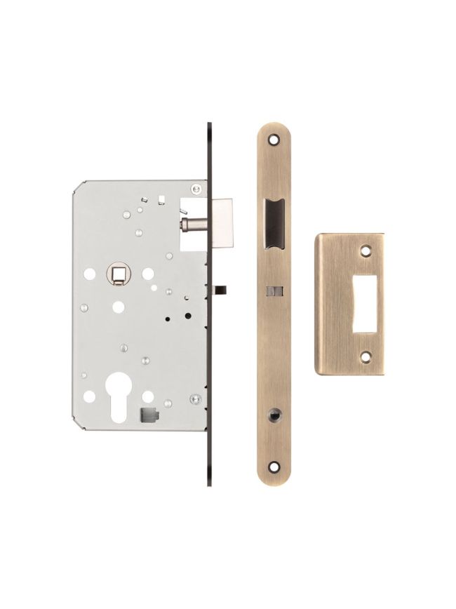 72mm Antique Brass Din Euro Nightlatch Radiused 60mm Backset - By Frelan Hardware - JL-DNL60RAB