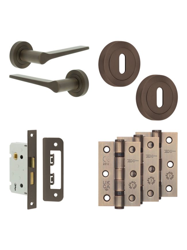 Complete Gio Door Handle Pack - Sashlock - Dark Bronze - 65mm / 3-inch Hinges - JE-E7B8-DB