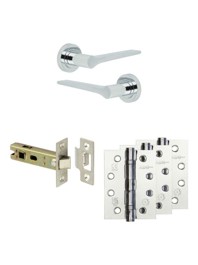 Complete Gio Door Handle Pack - Internal Doors - Polished Chrome - 76mm / 4-inch Hinges - JE-E3A-PC