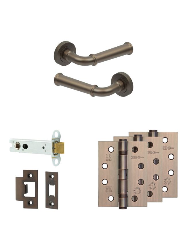 Complete Classic Door Handle Pack - Heavy Duty Latch - Dark Bronze - 102mm / 4-inch Hinges - JE-A22A-DB