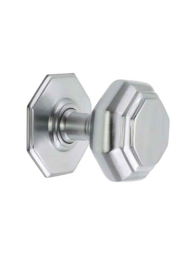 Octagonal Centre Door Knob Satin Chrome