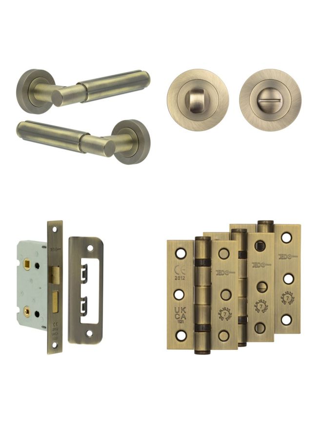Complete Bloom Door Handle Pack - Bathroom - Antique Brass - By Frelan Hardware - JE-B5B3-AB
