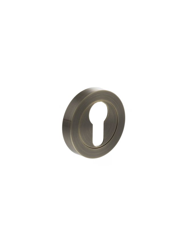 STATUS Euro Escutcheons on Round Rose - Antique Brass (Pair)