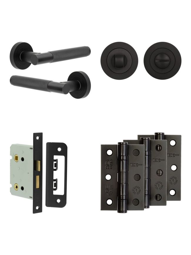 Complete Bari Door Handle Pack - Bathroom - Black - By Frelan Hardware - JE-D6B3-MB