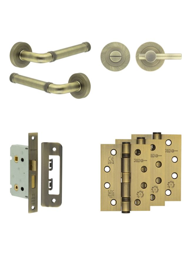 Complete Midtown Door Handle Pack - Bathroom - Antique Brass - By Frelan Hardware - JE-G5A2-AB