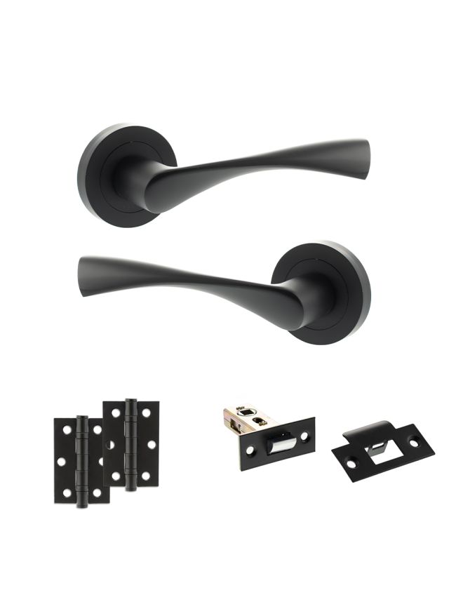 Eco Aqua Door Handle Pack (Latch Set - 2.5" Latch, 3" Hinges x2) - Matt Black