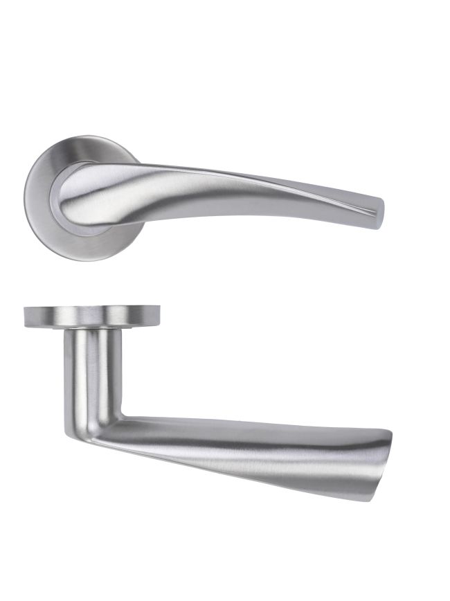 Zoo Hardware Twist Lever on Round Rose 52mm x 8mm Push-on Rose - BS EN 1906 Grade 3 - Grade 201 - Satin Stainless