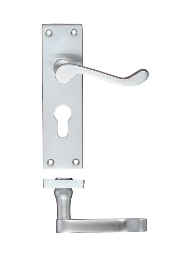 Zoo Hardware Project Victorian scroll lever on euro backplate -150mm x 40mm - Satin Chrome