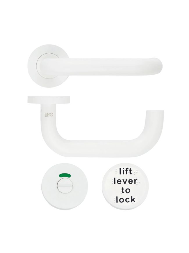 Zoo Hardware 19mm Lift to Lock Tubular Return to Door Lever set -Push On Rose - Grade 304 - White